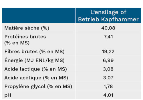 Aperçu des chiffres clés de l'ensilage de Betrieb Kapfhammer