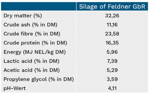 Overview of silage characteristics of Feldner GbR